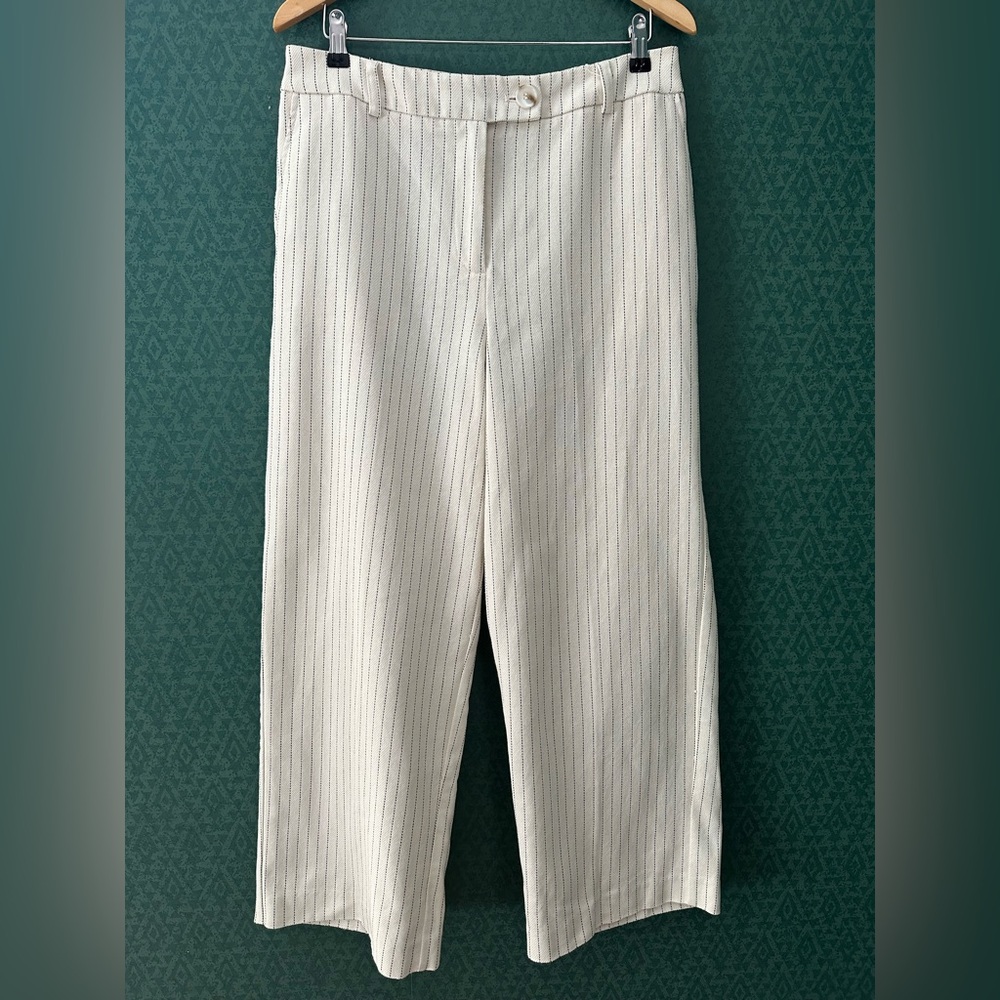 JASON WU Pinstripe Wide Leg High Waist Cotton Blend Crop Pant EUC Size 12